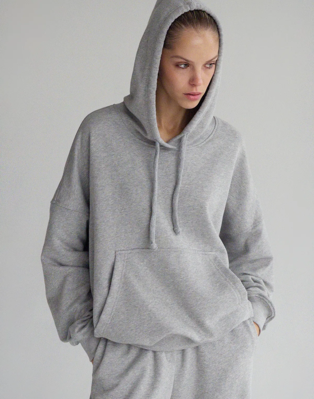 Худі оверсайз з кишенею, сірий меланж - Фото 6
