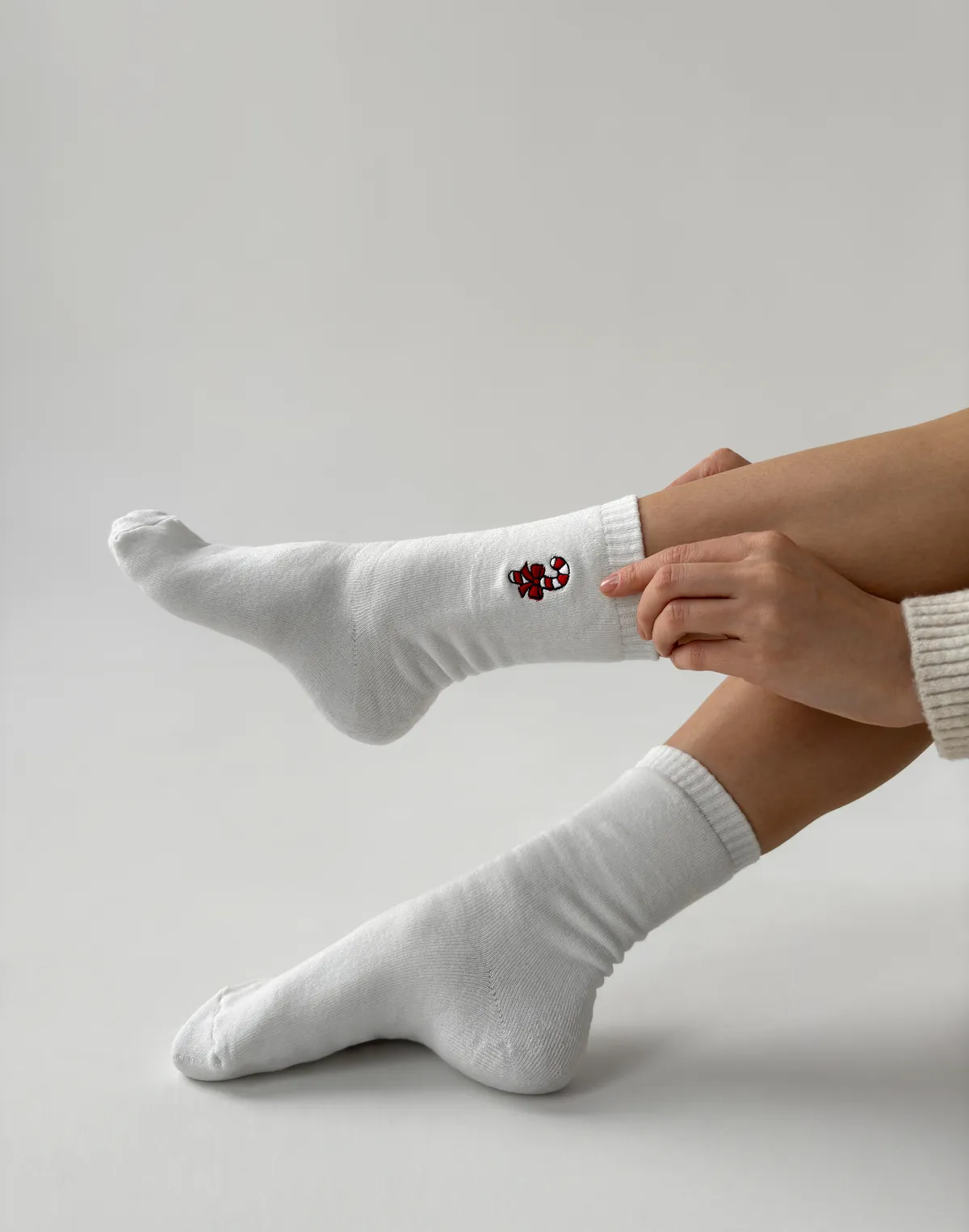 Zimowe skarpetki z wzorem „cukierek”, mleczne - Фото 1