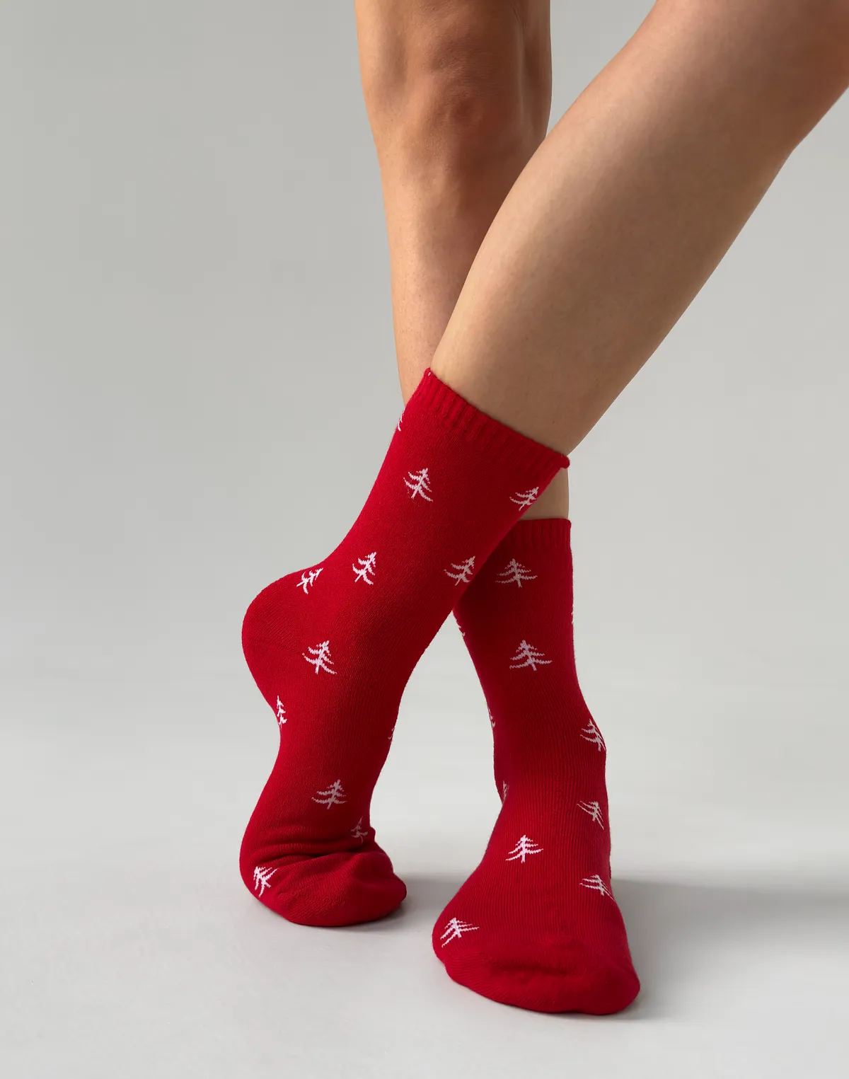 Zimowe skarpetki z noworocznym wzorem „choinki”, czerwone - Фото 5