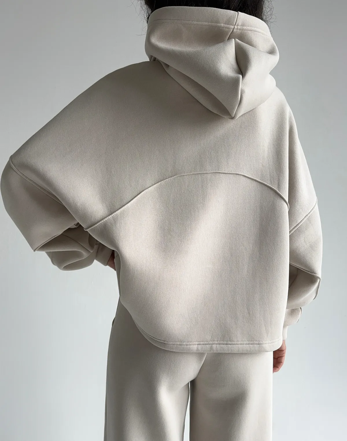 Худі оверсайз з декоративним швом, пудровий - Фото 2