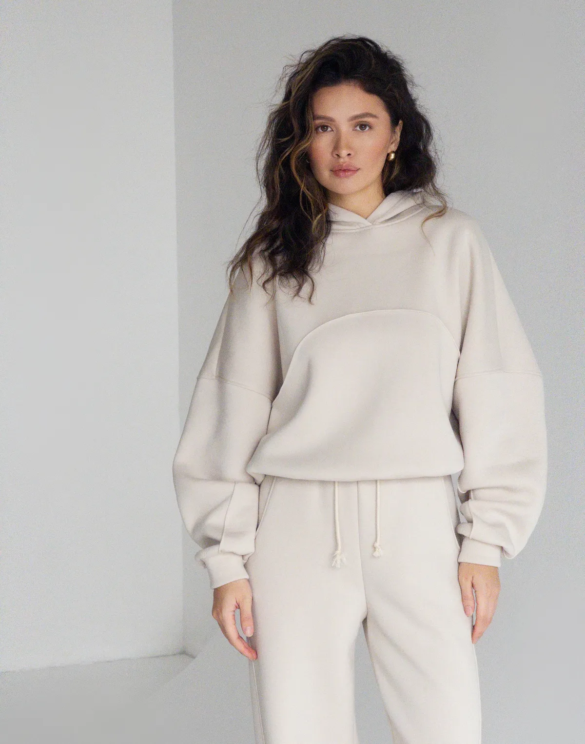 Худі оверсайз з декоративним швом, пудровий - Фото 5