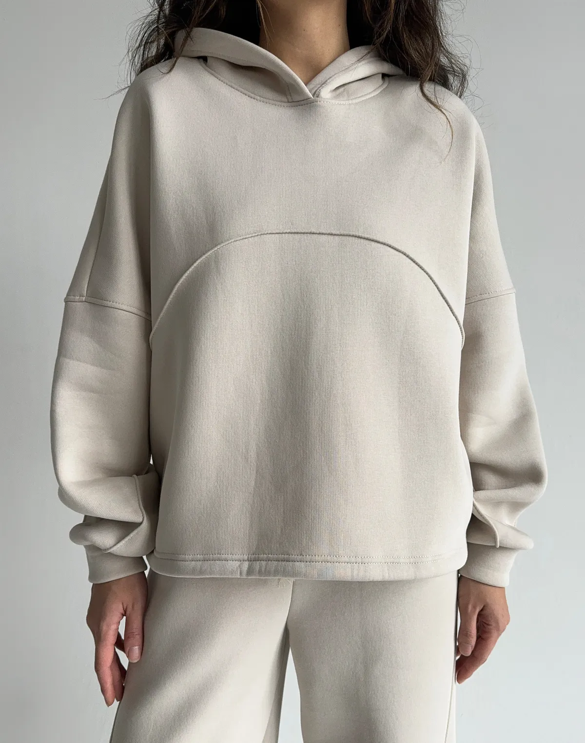 Худі оверсайз з декоративним швом, пудровий - Фото 1