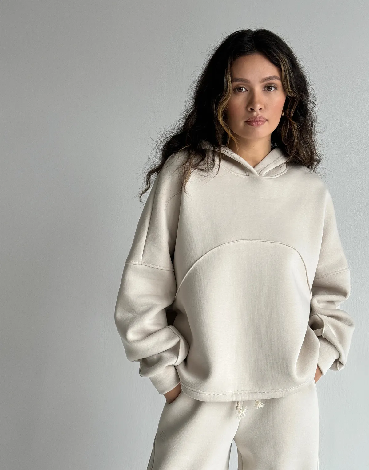 Худі оверсайз з декоративним швом, пудровий - Фото 3