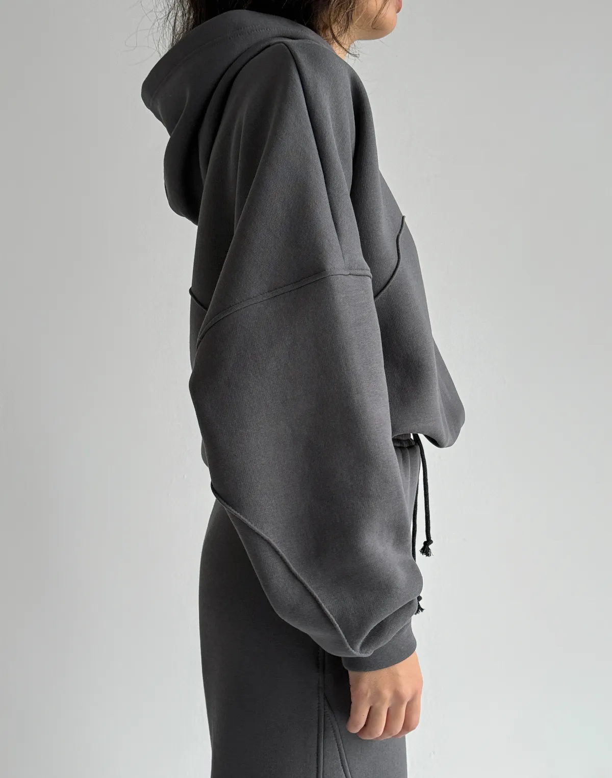 Худі оверсайз з декоративним швом, темно-сірий - Фото 4