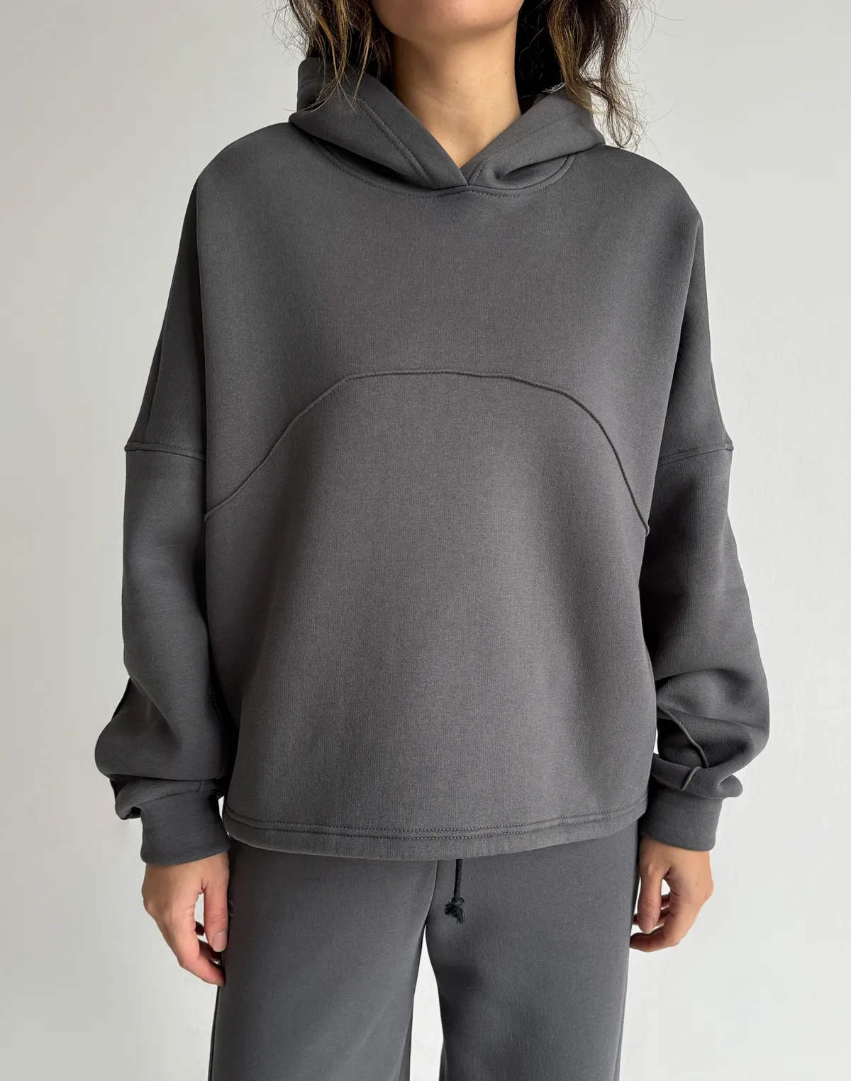 Худі оверсайз з декоративним швом, темно-сірий - Фото 1