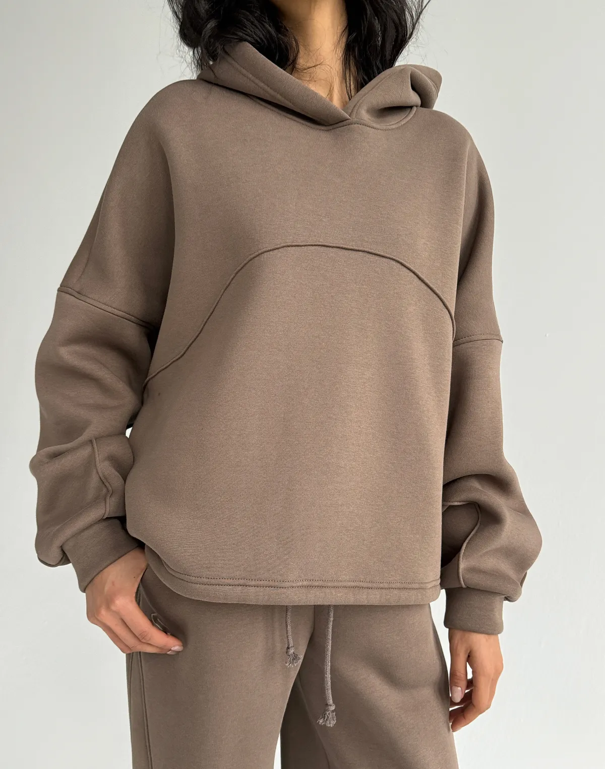Худі оверсайз з декоративним швом, коричневий - Фото 1
