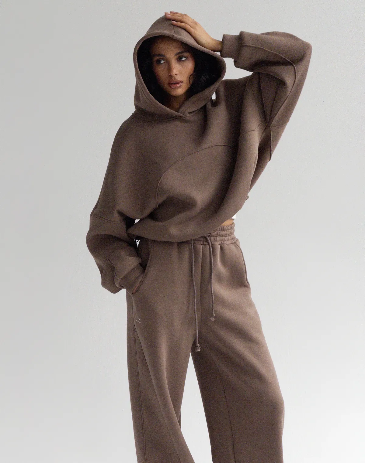 Худі оверсайз з декоративним швом, коричневий - Фото 5