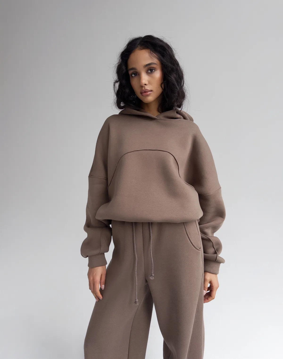 Худі оверсайз з декоративним швом, коричневий - Фото 3