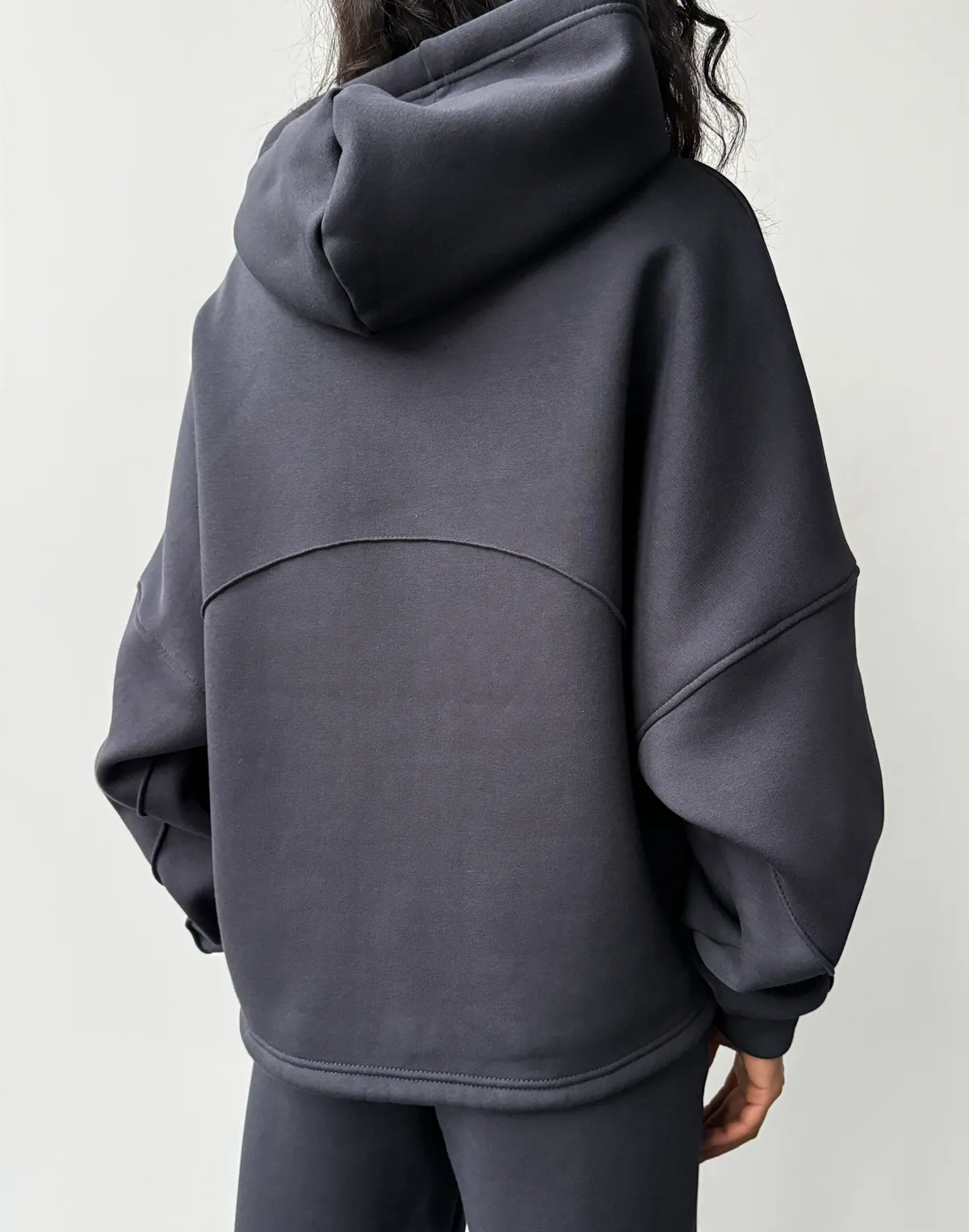 Худі оверсайз з декоративним швом, темний графіт - Фото 2