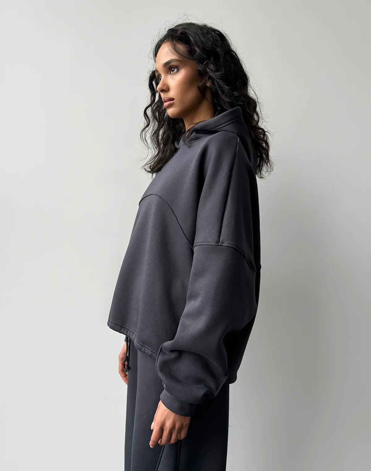 Худі оверсайз з декоративним швом, темний графіт - Фото 3