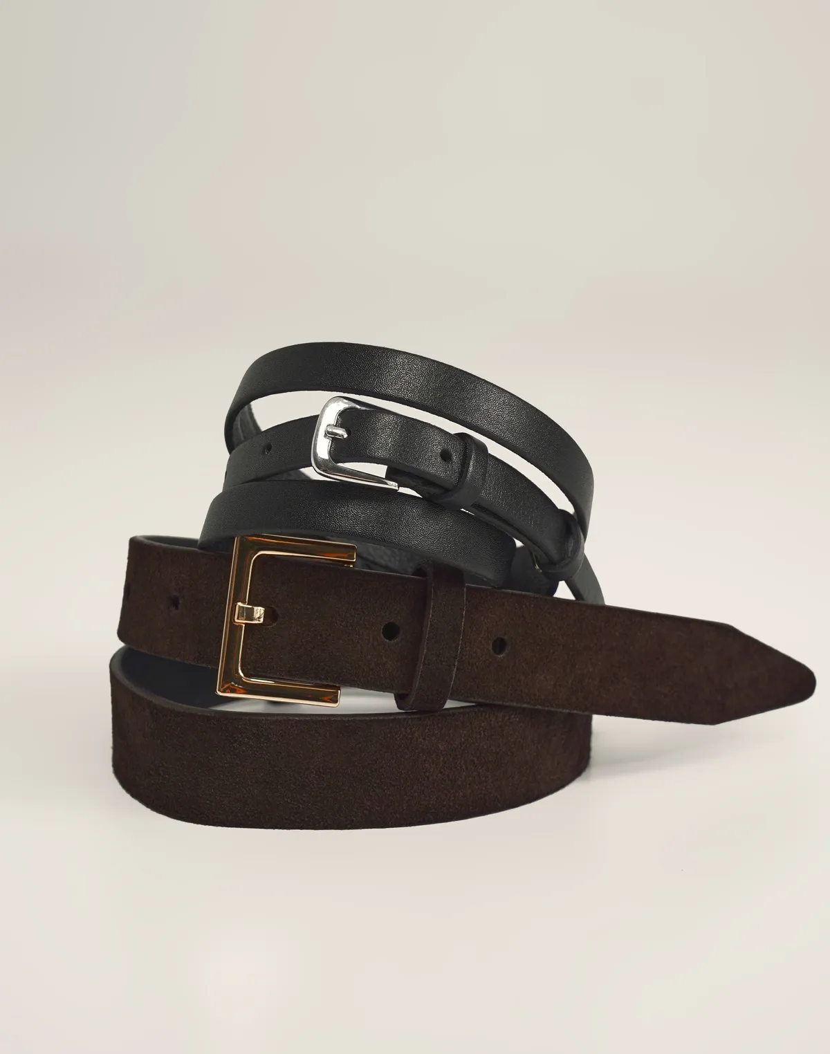 Тонкий ремінь з натуральної гладкої шкіри, чорний - Фото 4