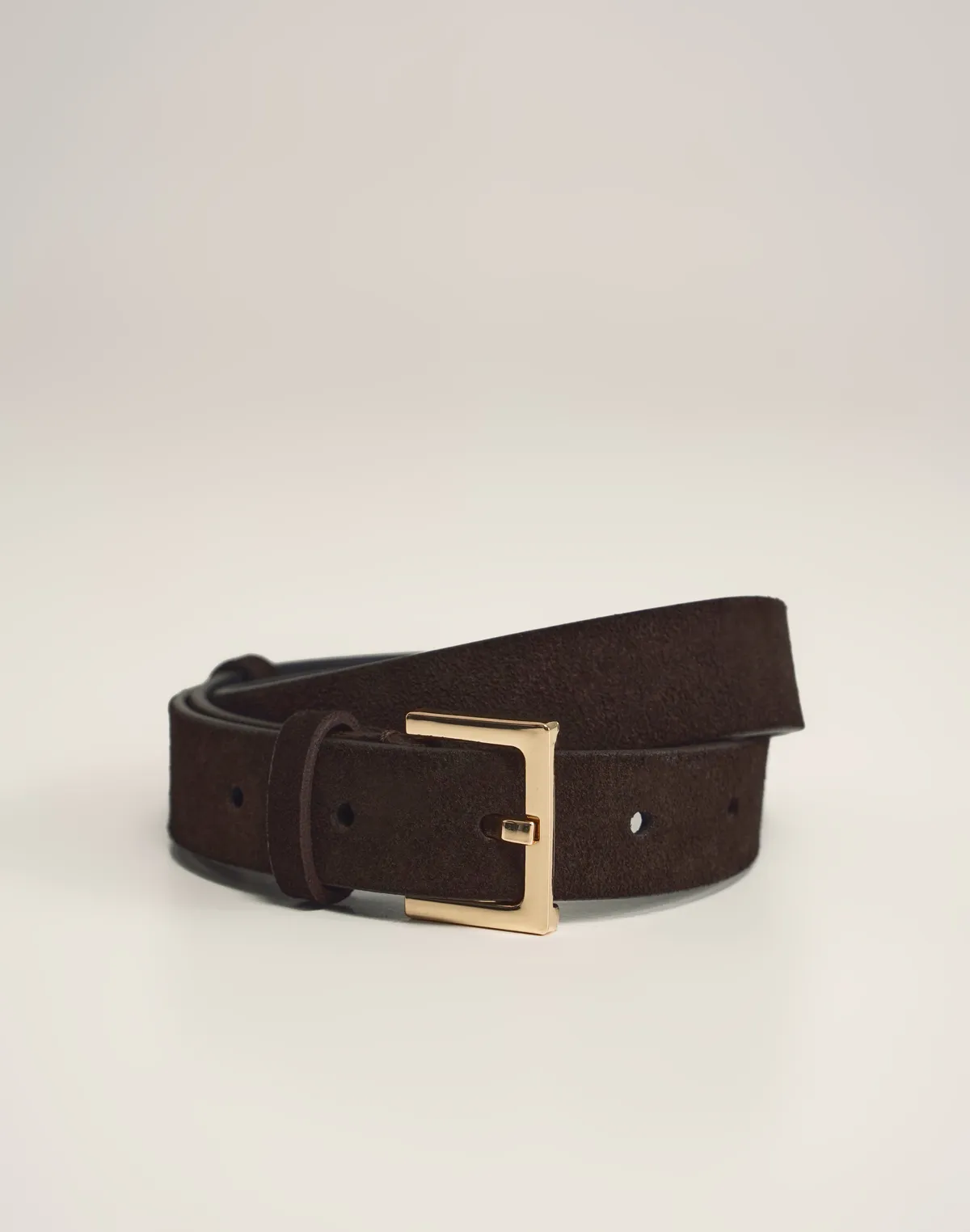 Замшевий ремінь з квадратною пряжкою, шоколадний - Фото 1