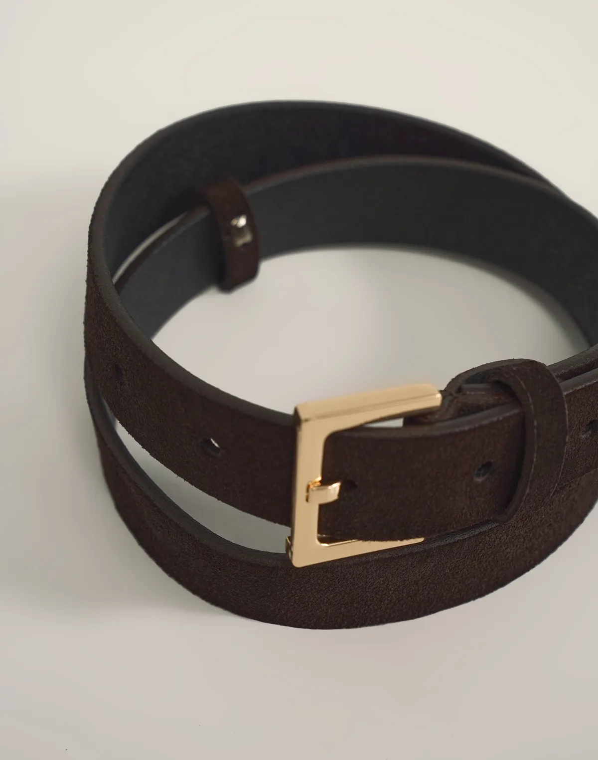 Zamszowy pasek z kwadratową klamrą, czekoladowy - Фото 4