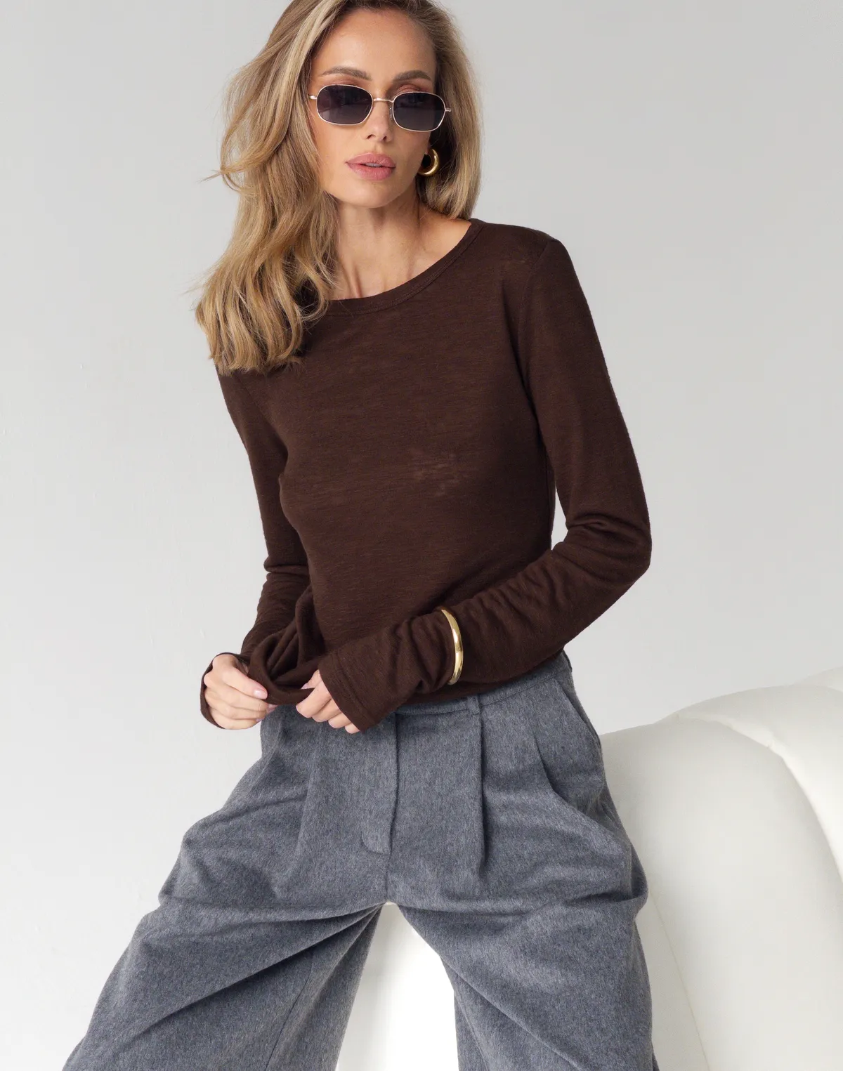 Zimowe spodnie oversize z 40% wełny, szary - Фото 6