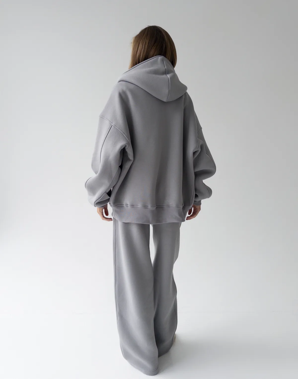 Комплект з начосом зіпер з високим коміром та штани вільного прямого крою, сірі - Фото 2