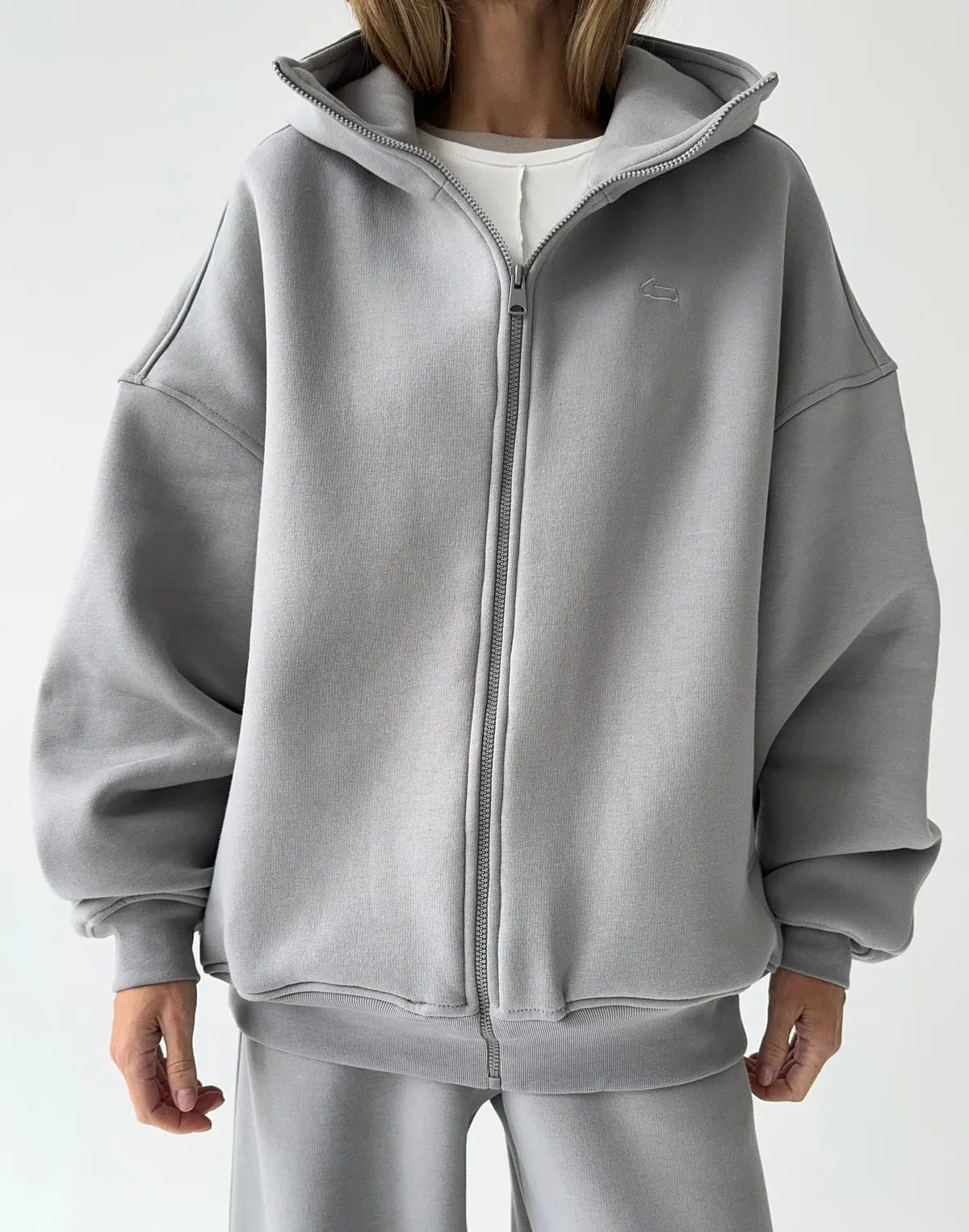 Зіпер з начосом та високим коміром, сірий - Фото 1