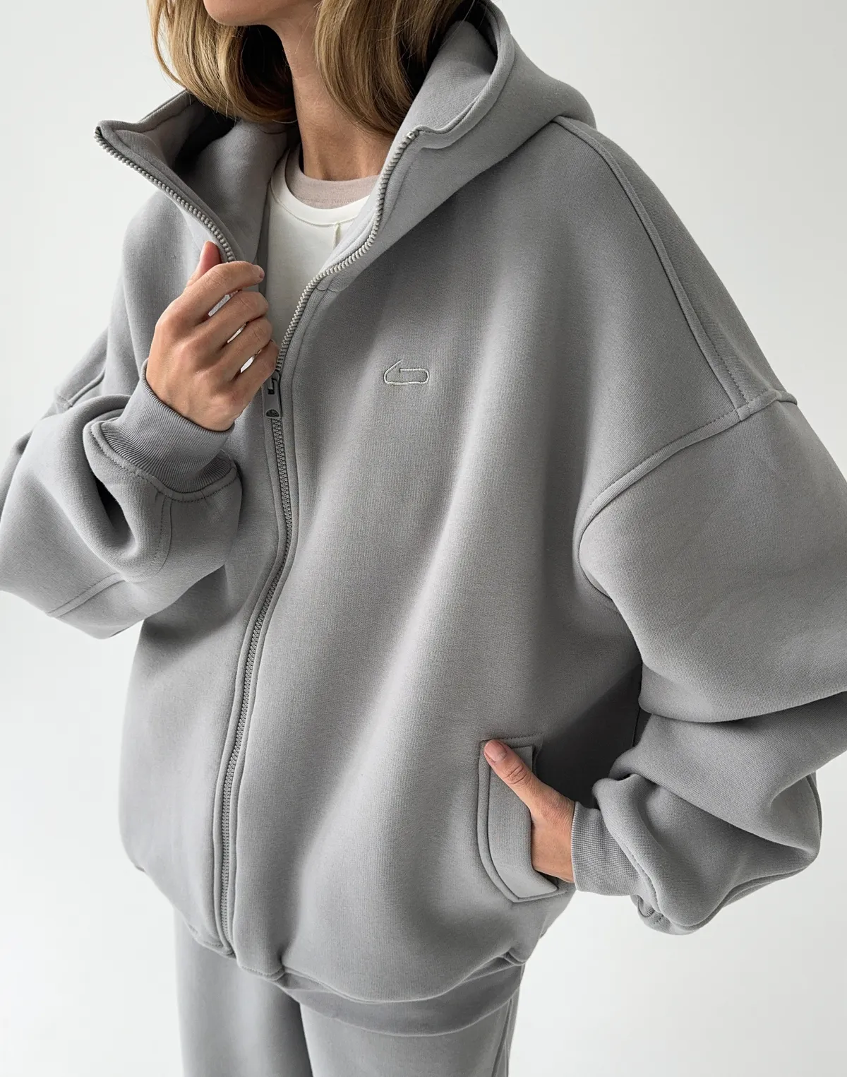 Зіпер з начосом та високим коміром, сірий - Фото 4