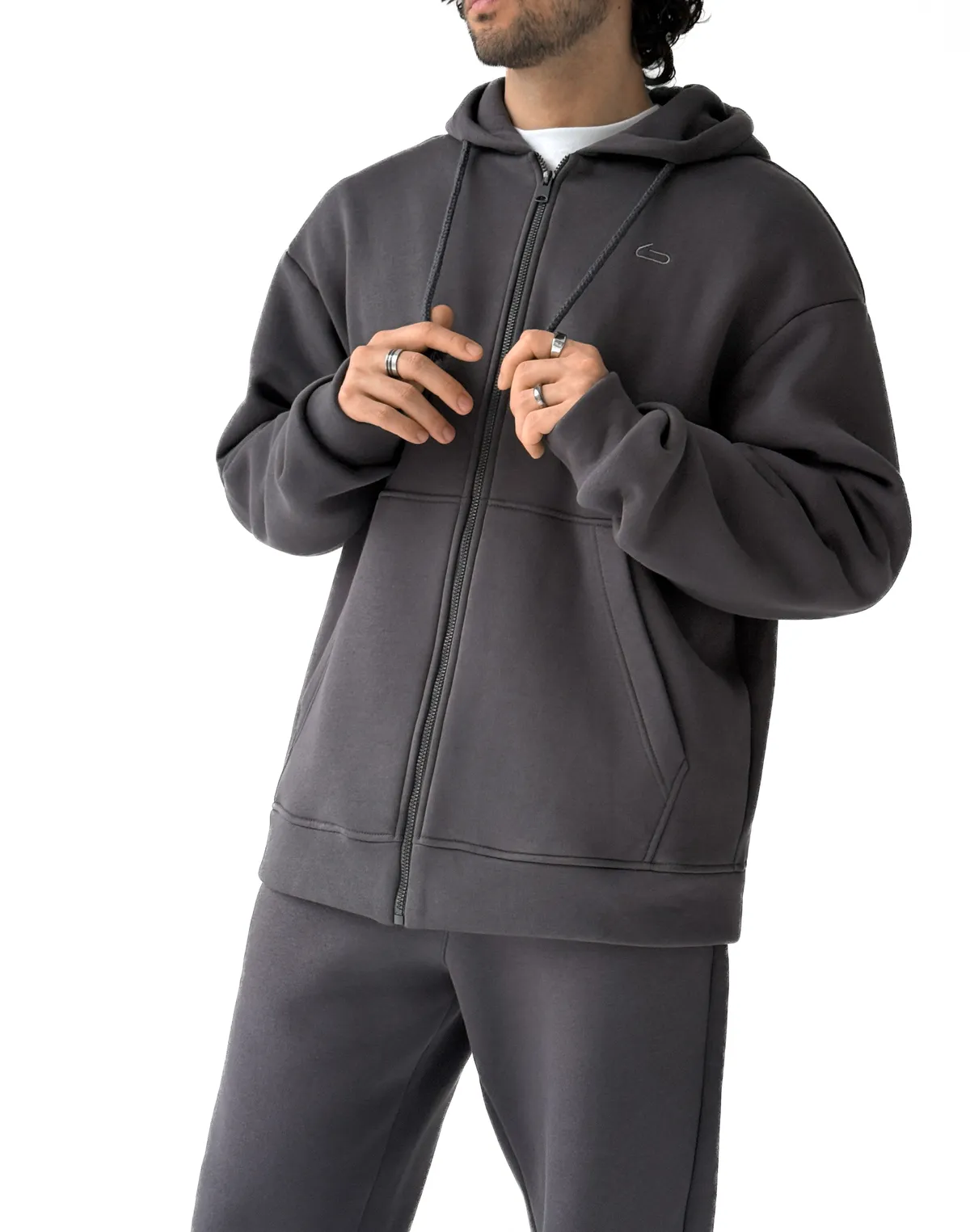 Зіпер з капюшоном та начосом чоловічий, антрацит - Фото 8