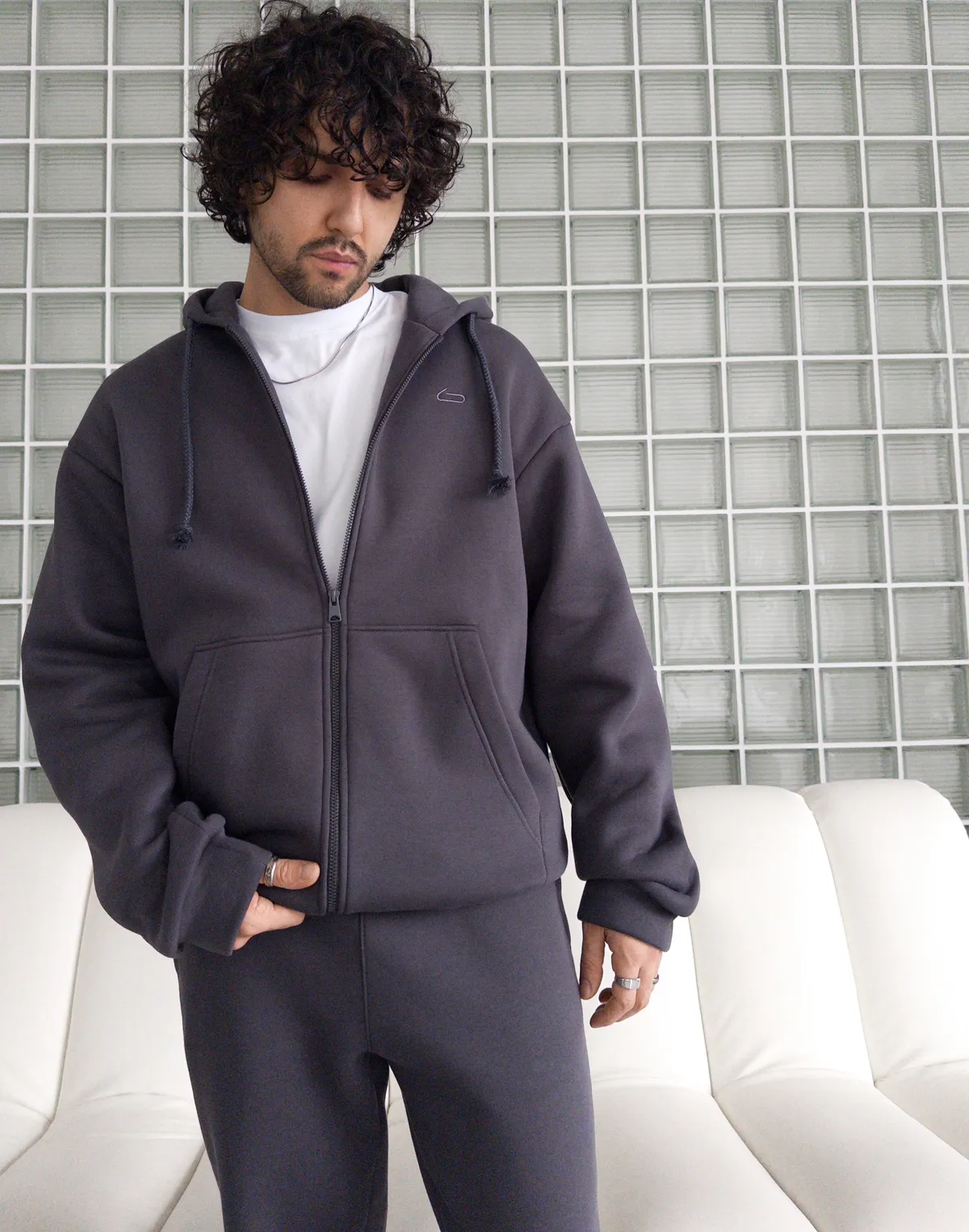 Зіпер з капюшоном та начосом чоловічий, антрацит - Фото 6