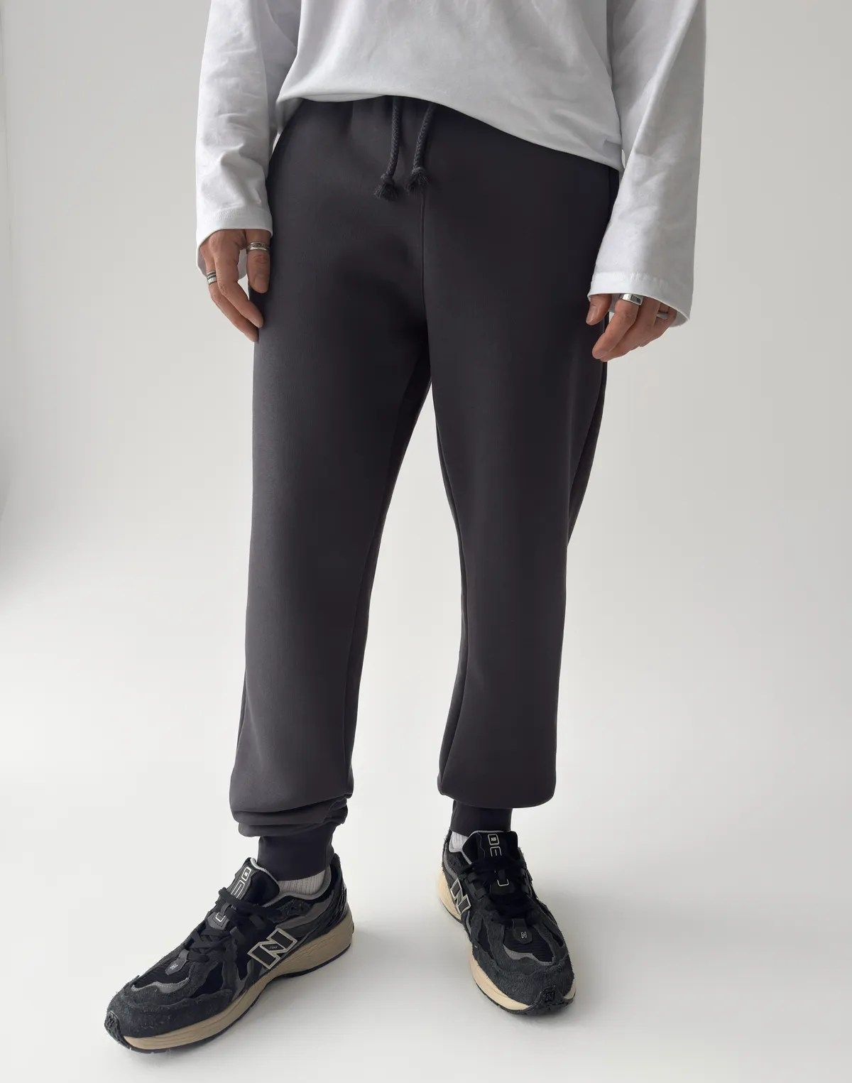 Штани спортивні з начосом чоловічі, антрацит - Фото 1