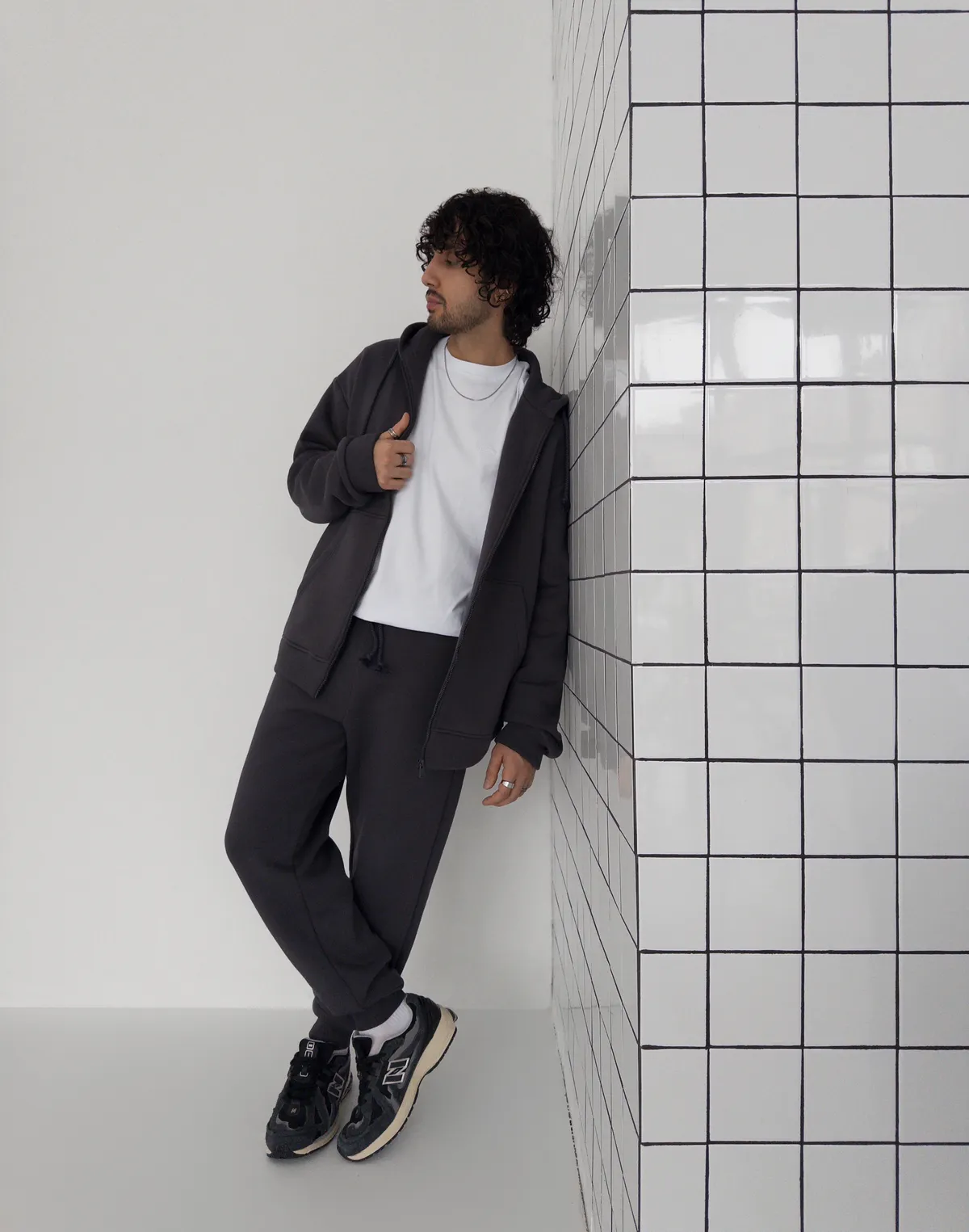 Комплект чоловічій з начосом зіпер з капюшоном та штани спортивні, антрацит - Фото 3