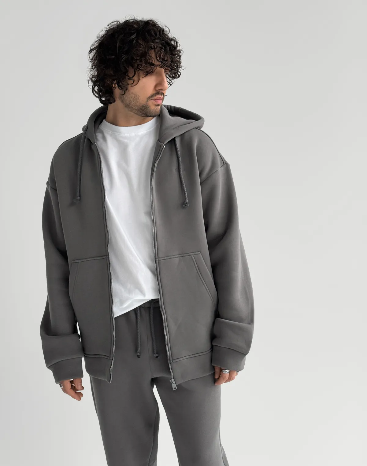 Зіпер з капюшоном та начосом чоловічий, темно-сірий - Фото 8