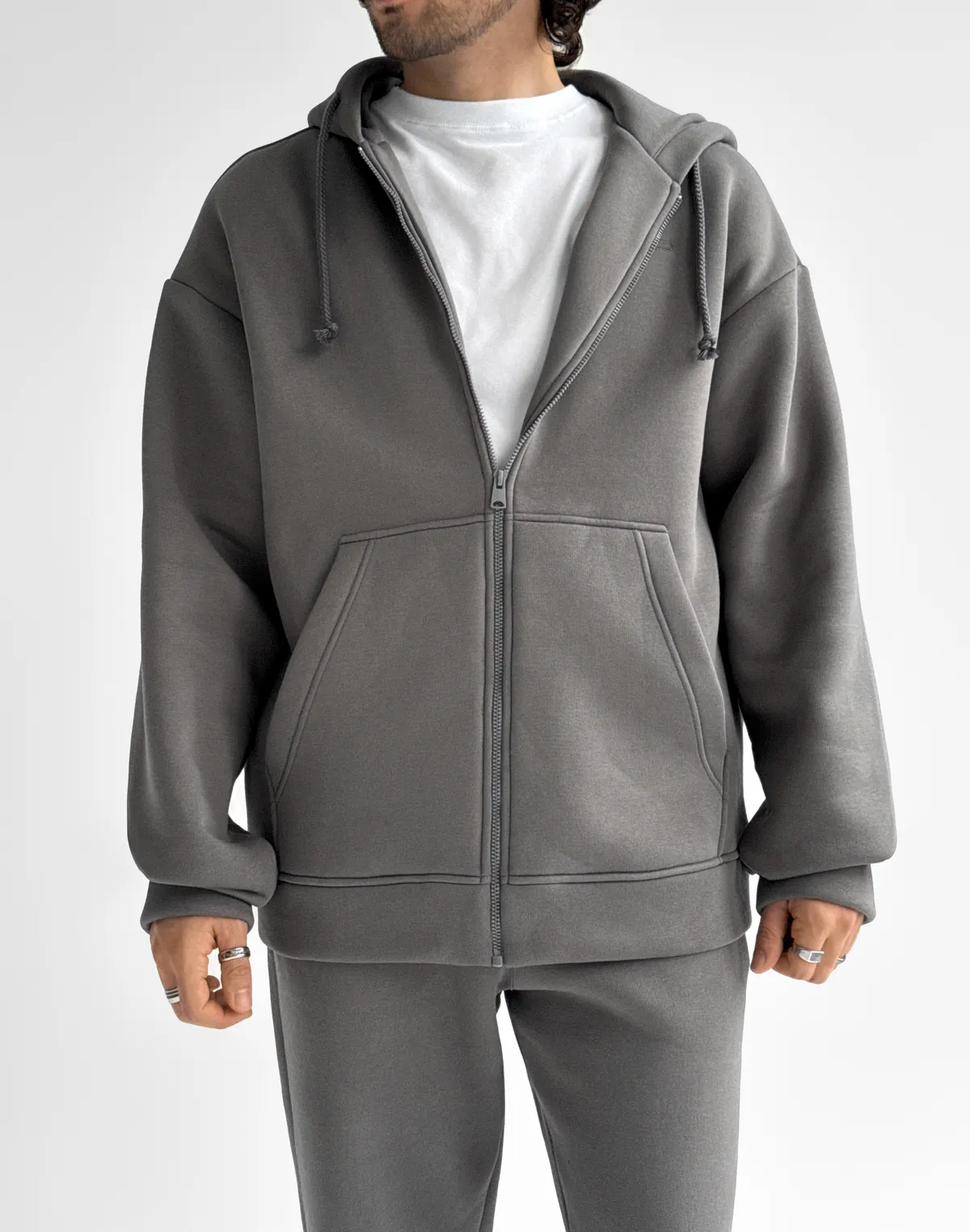 Зіпер з капюшоном та начосом чоловічий, темно-сірий - Фото 1