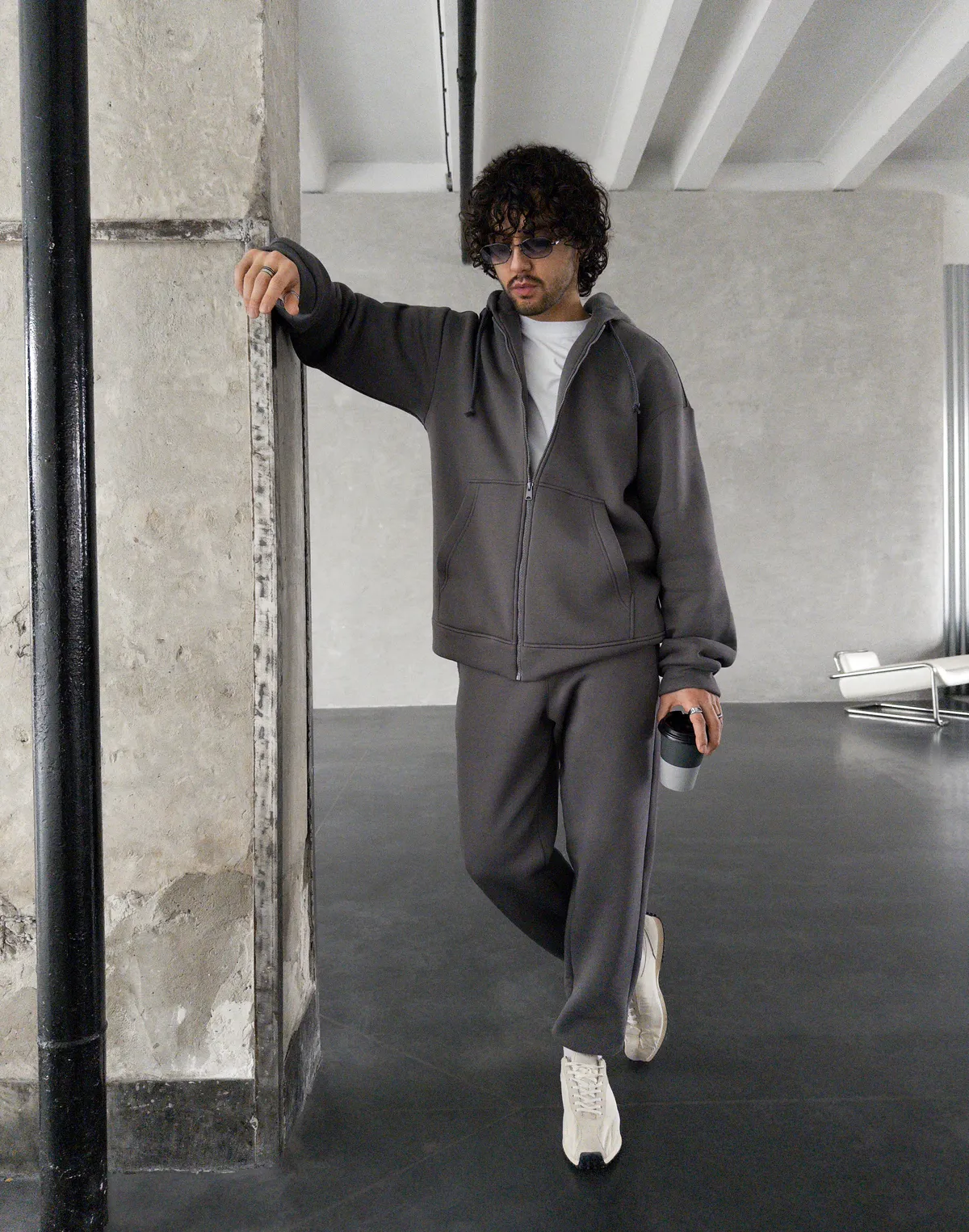 Зіпер з капюшоном та начосом чоловічий, темно-сірий - Фото 6