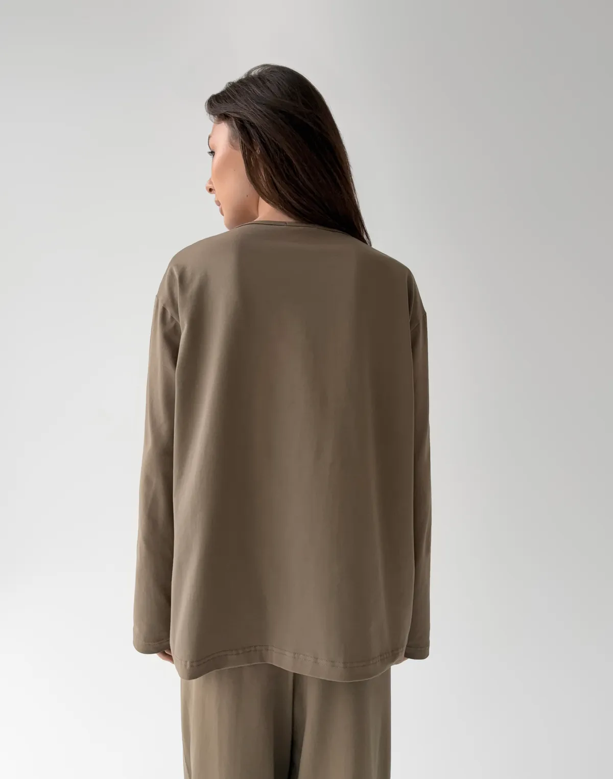 Піжамний лонгслів з ніжної бавовняної тканини, коричневий - Фото 2