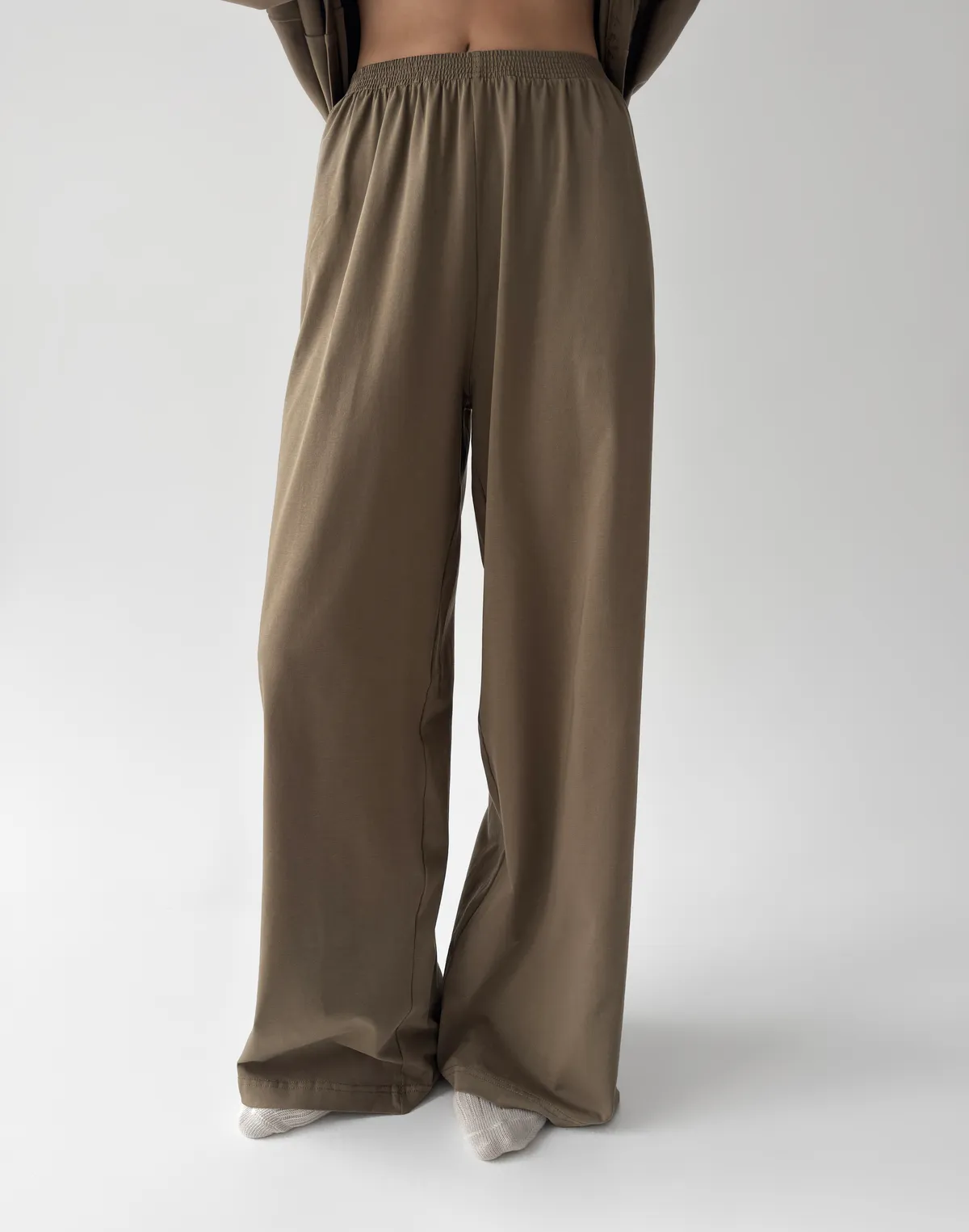 Піжамні штани з ніжної бавовняної тканини, коричневі - Фото 1