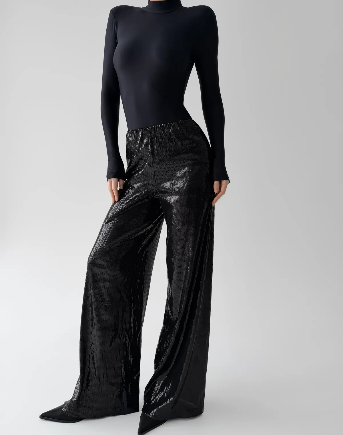 Штани з паєтками, чорні - Фото 3