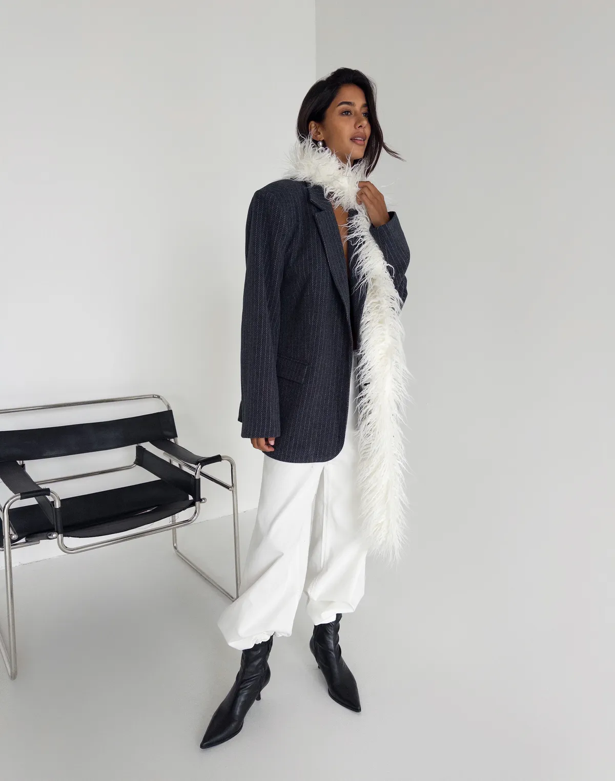 Шарф з екохутра, екрю - Фото 8