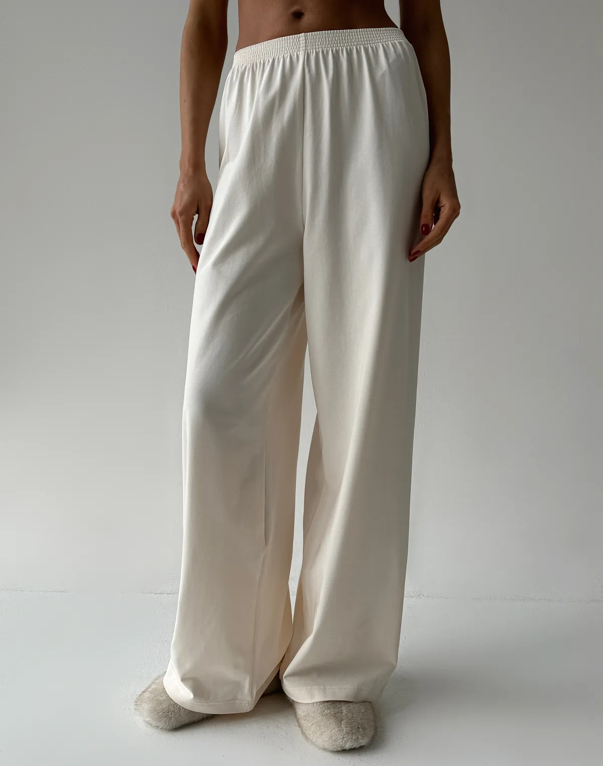 Піжамні штани з ніжної бавовняної тканини, екрю - Фото 1