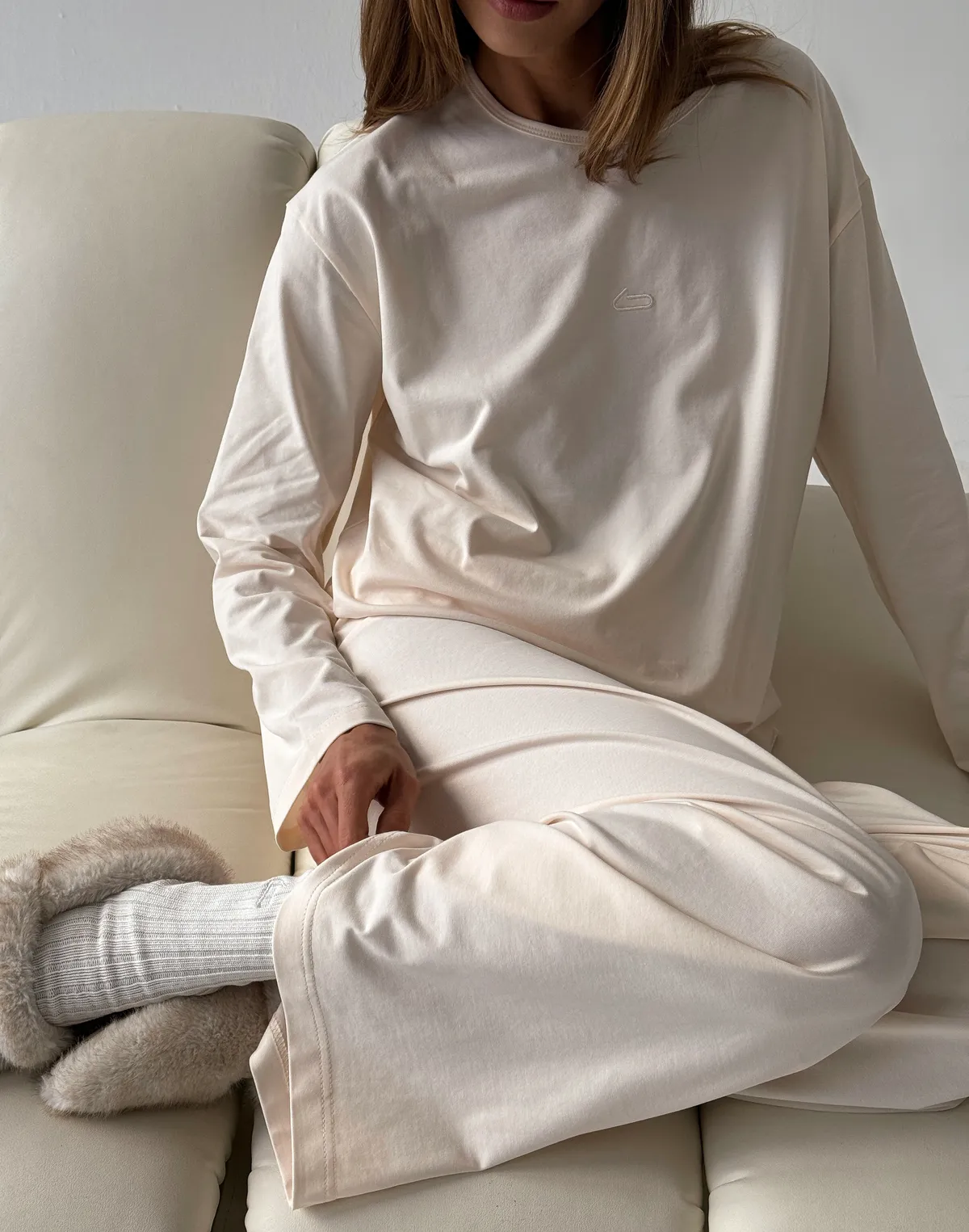 Піжамні штани з ніжної бавовняної тканини, екрю - Фото 3