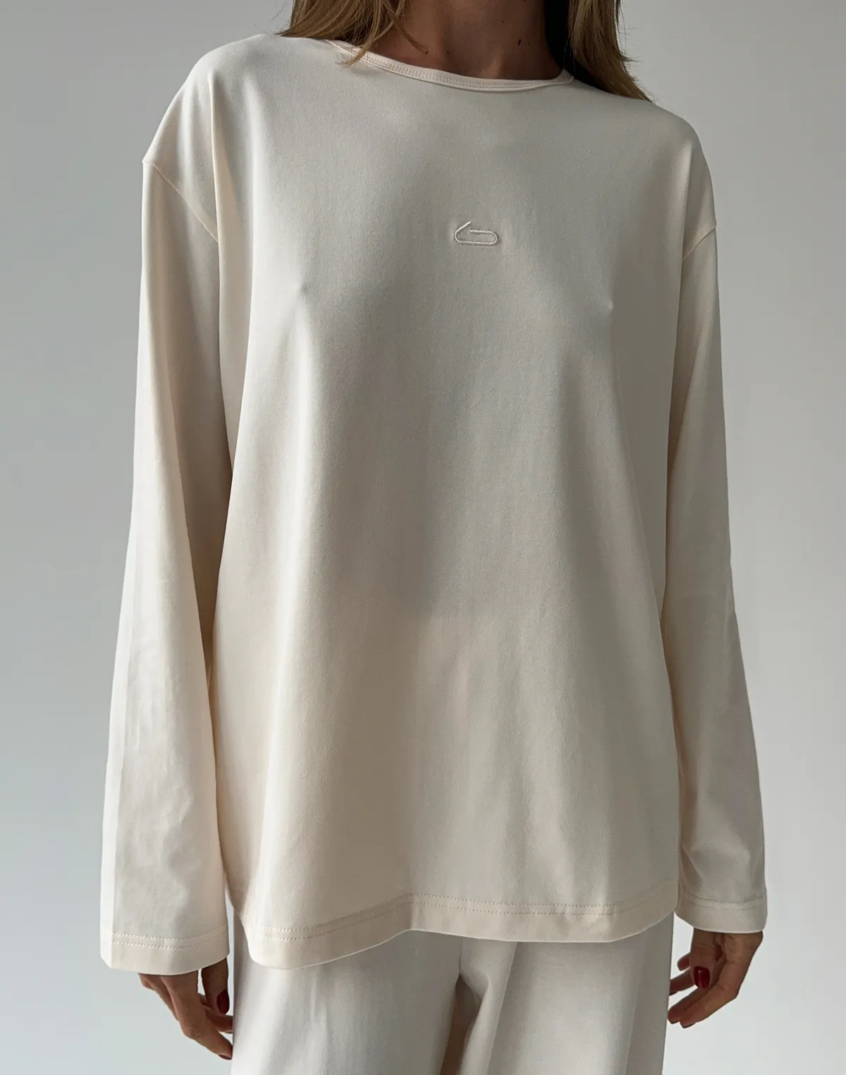 Піжамний лонгслів з ніжної бавовняної тканини, екрю - Фото 7