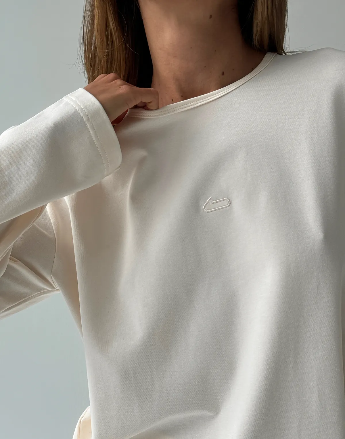 Піжамний лонгслів з ніжної бавовняної тканини, екрю - Фото 5