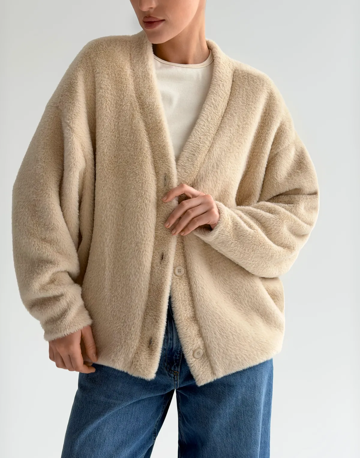 Кардиган волохатий зимовий, бежевий - Фото 1