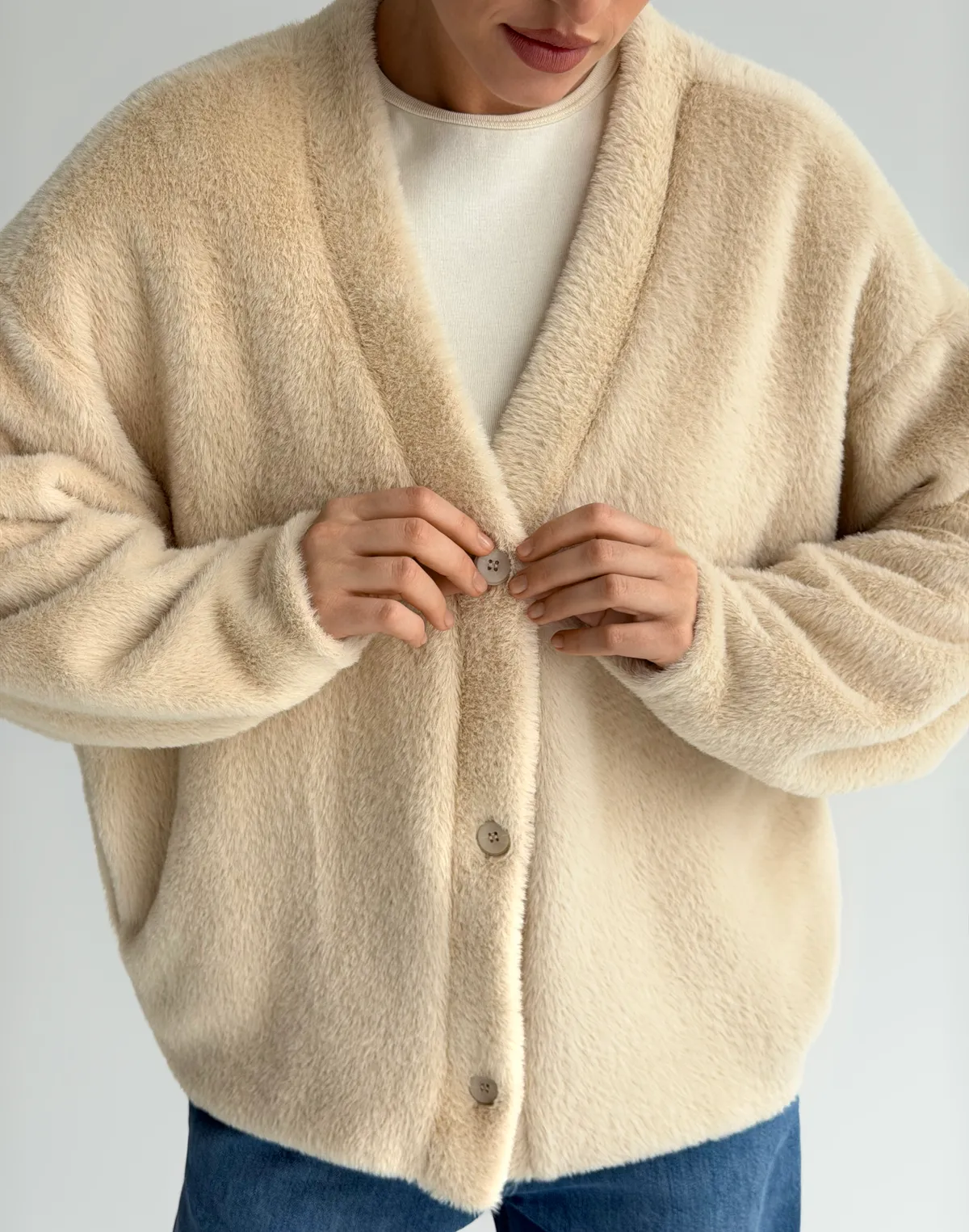 Кардиган волохатий зимовий, бежевий - Фото 7