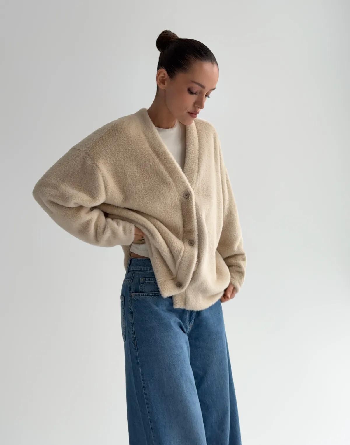 Кардиган волохатий зимовий, бежевий - Фото 5