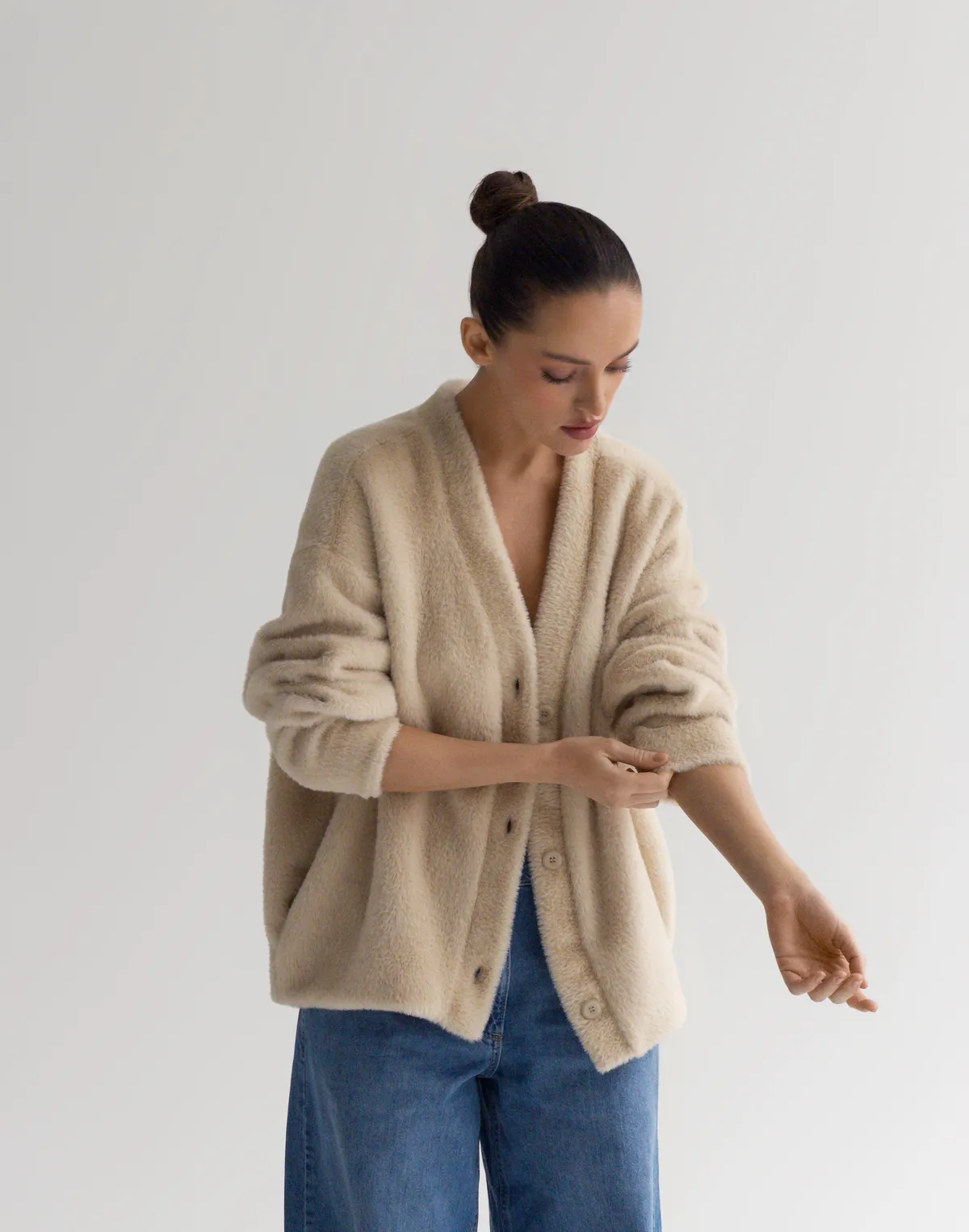 Кардиган волохатий зимовий, бежевий - Фото 4