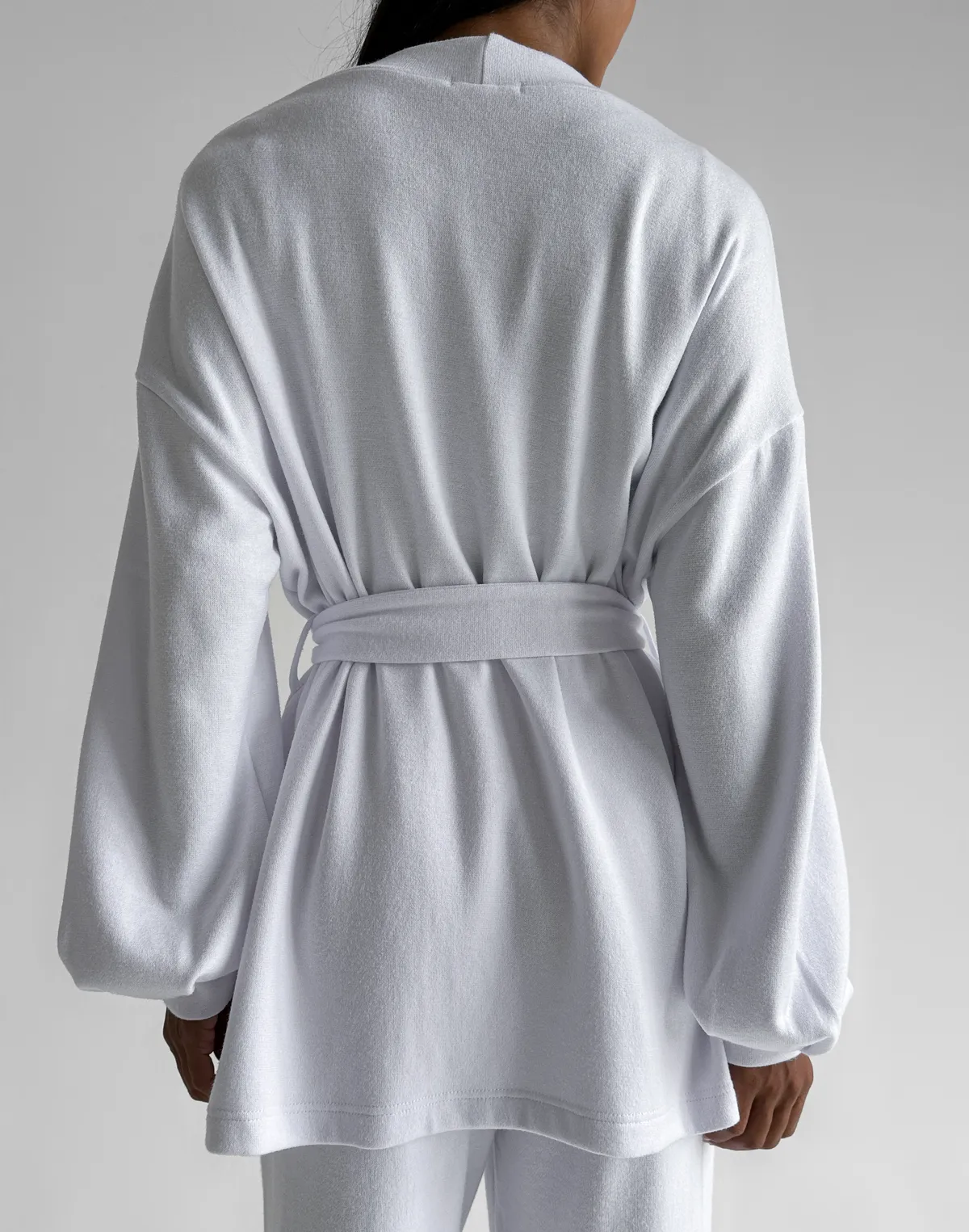Кофта-кімоно з тканини з імітацією ангори, біла - Фото 2