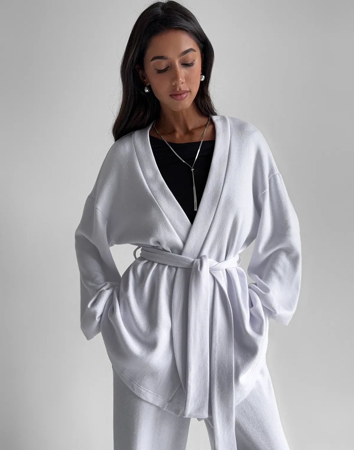 Кофта-кімоно з тканини з імітацією ангори, біла - Фото 3