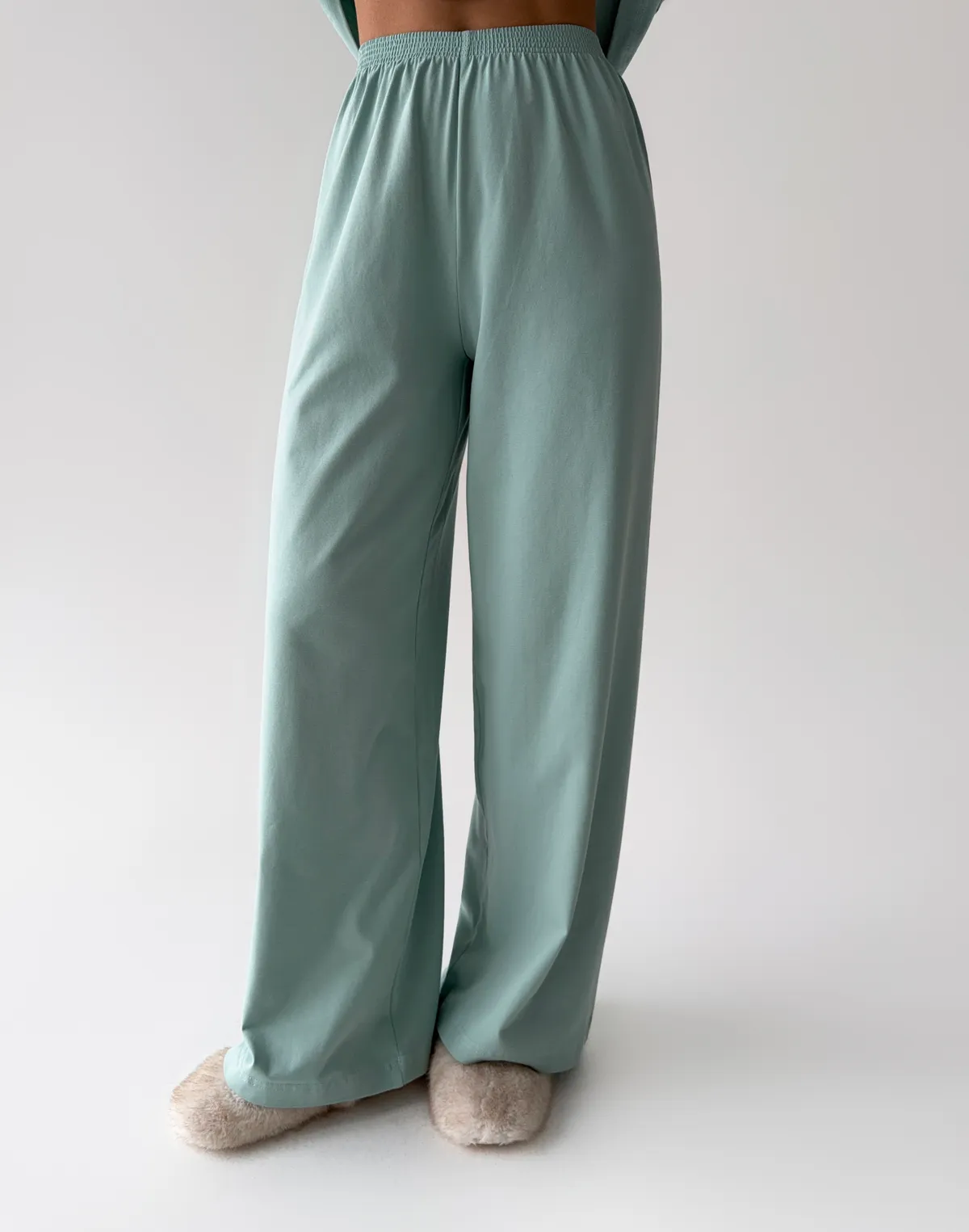 Піжамні штани з ніжної бавовняної тканини, ментолові - Фото 1