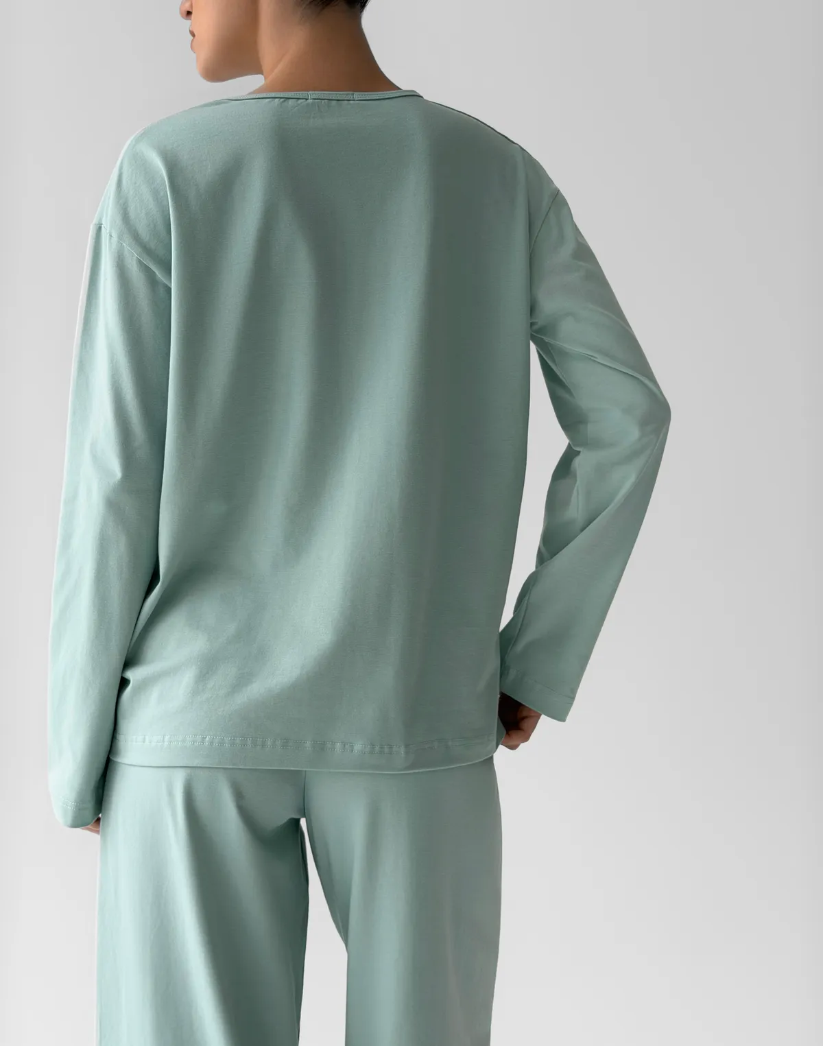 Піжамний лонгслів з ніжної бавовняної тканини, ментоловий - Фото 2