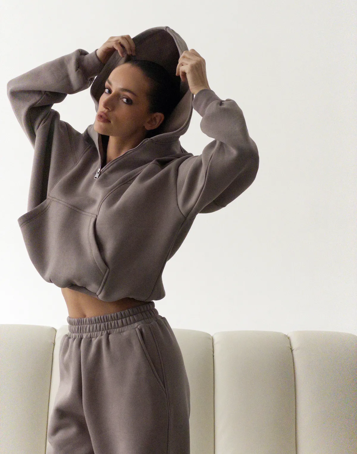 Худі з блискавкою до середини з начосом, сіро-кавовий - Фото 6