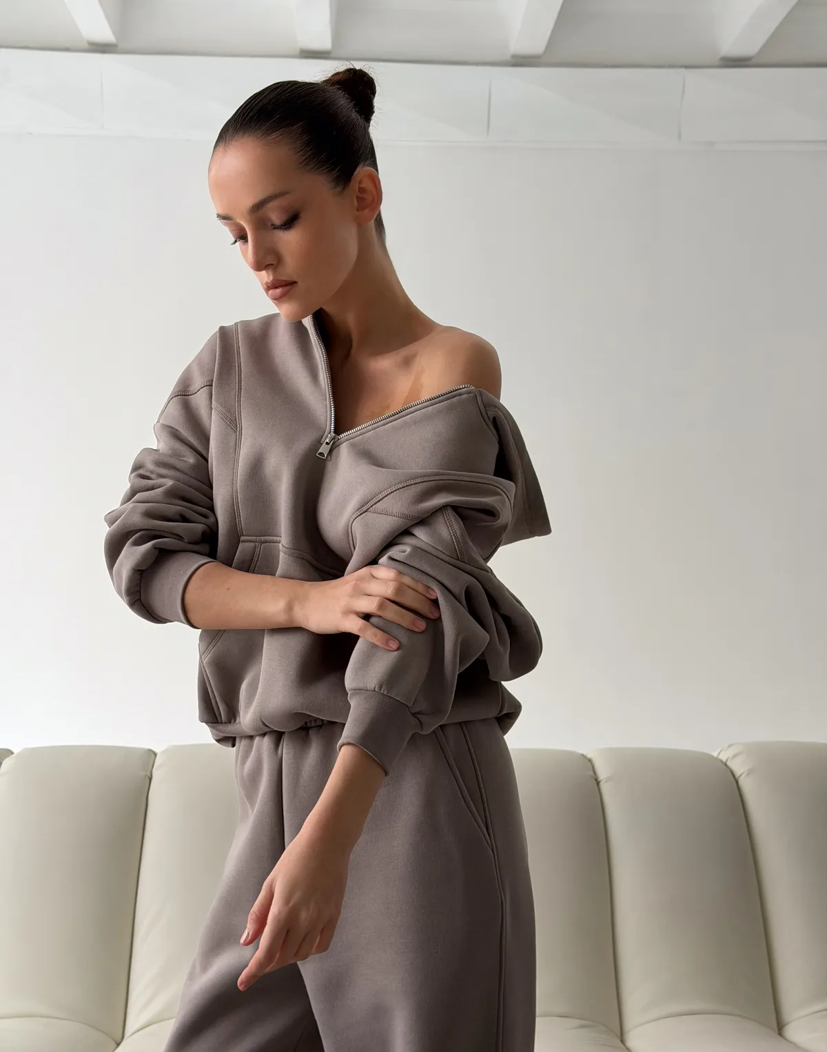 Худі з блискавкою до середини з начосом, сіро-кавовий - Фото 5