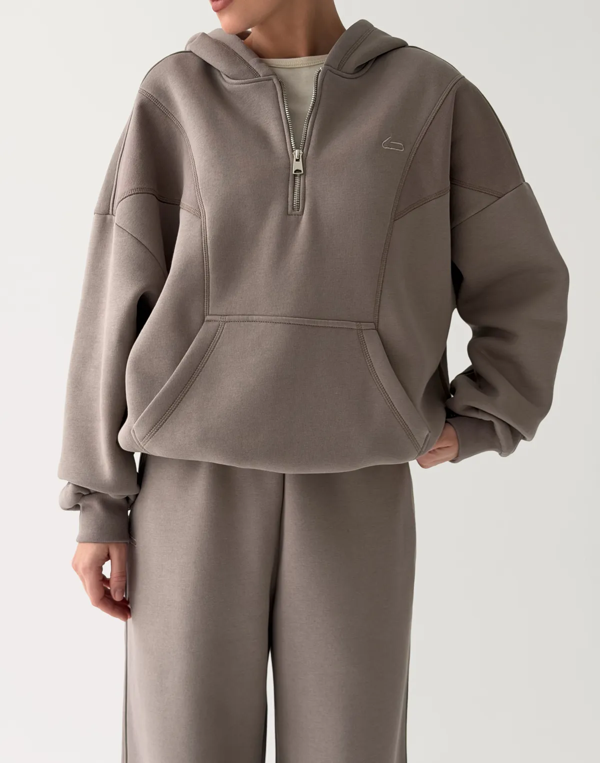 Худі з блискавкою до середини з начосом, сіро-кавовий - Фото 1