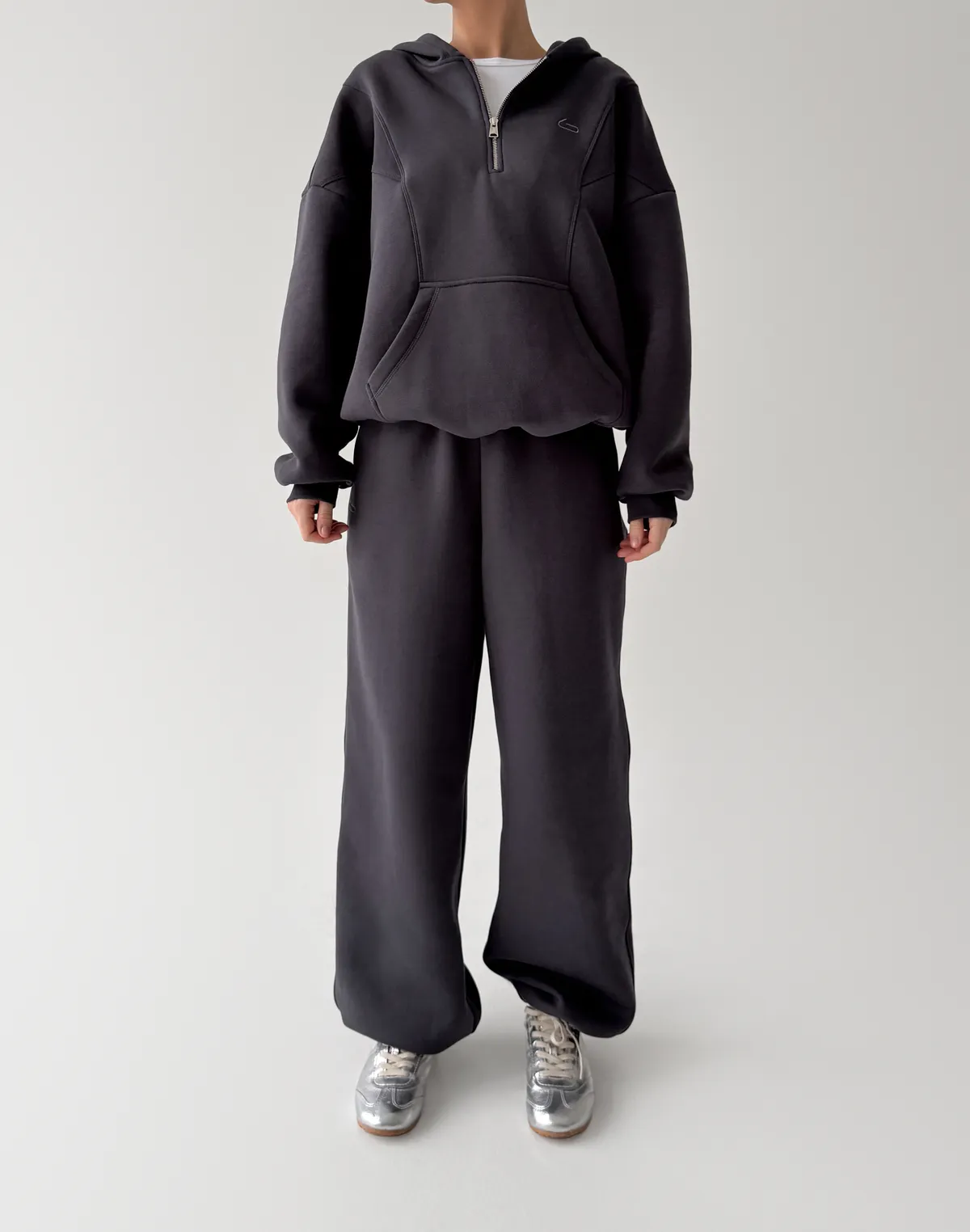 Комплект з начосом худі з блискавкою до середини та джогери оверсайз, антрацит - Фото 1