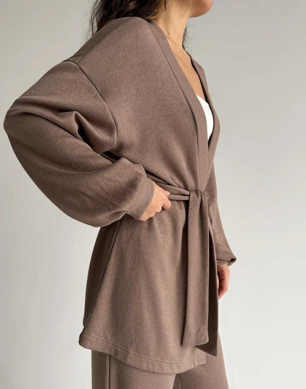 Кофта-кімоно з тканини з імітацією ангори, капучіно - Фото 8
