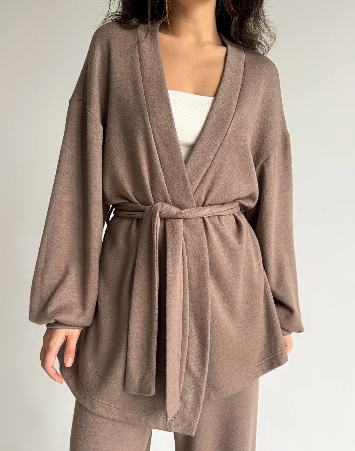 Кофта-кімоно з тканини з імітацією ангори, капучіно - Фото 1